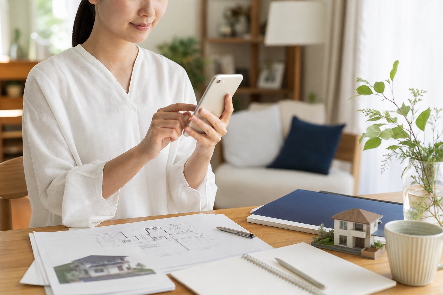 スマートフォンで不動産査定を確認するイメージ