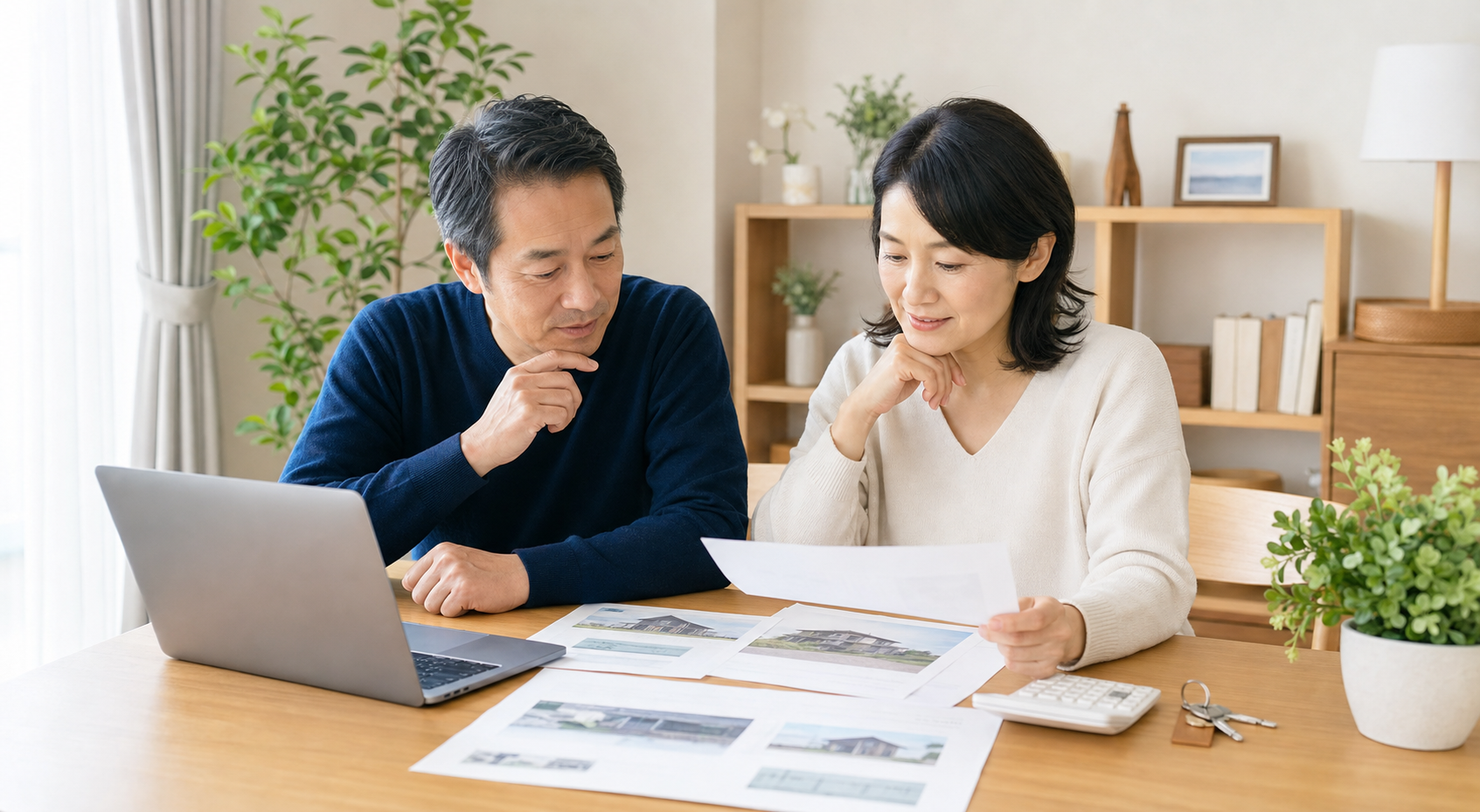 実家の査定資料を見ながら話し合う兄弟