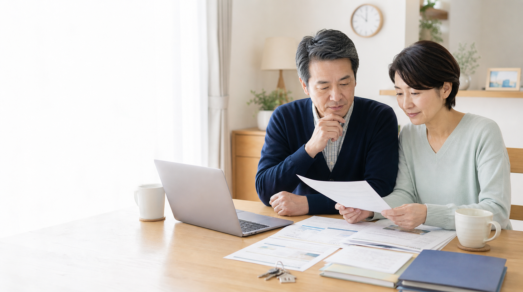 老後に向けて預貯金や不動産の書類を整理する夫婦